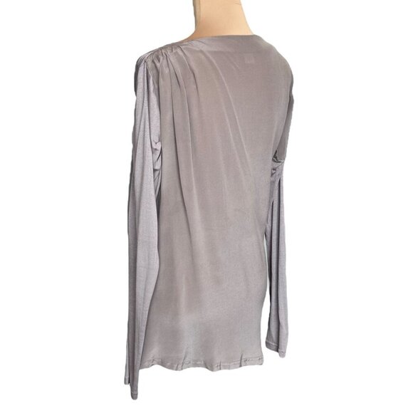 NWT Gold Hawk Tunic Top Sz.M Beige Asymmetrical Silk Bamboo Quiet Luxury Staple - Picture 5 of 14
